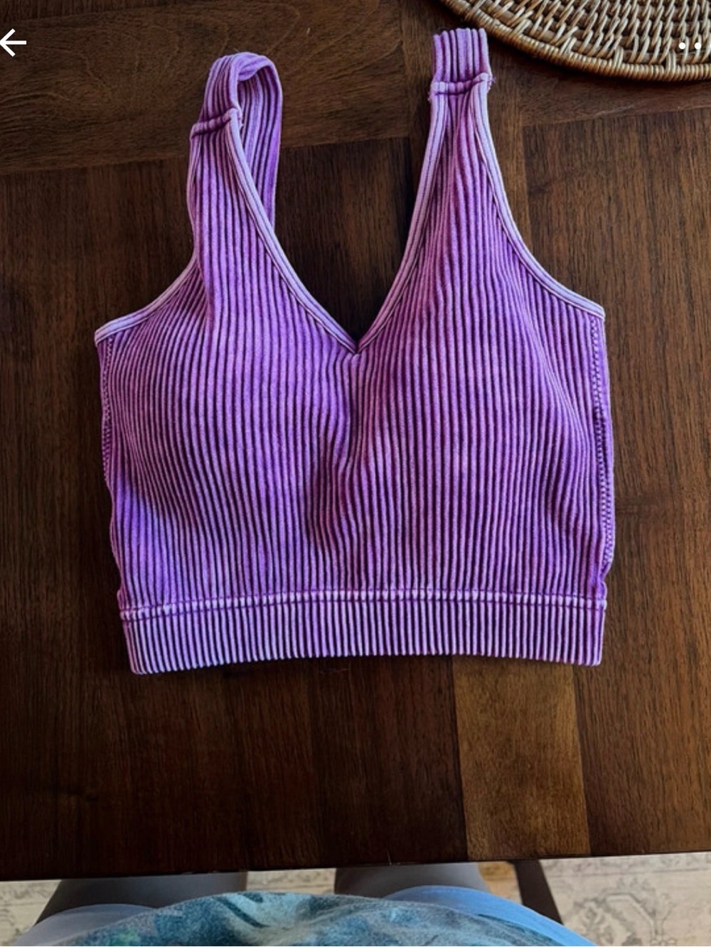 Ribbed V-Neck Crop Tank Top - Purple